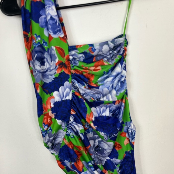 NWT Zara One Sleeve Floral Asymmetric Bodysuit Sz S - Picture 5 of 9